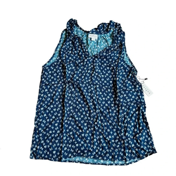 Velvet by Graham & Spencer Anthropology Blue Top Tee Sleeveless V-neck  L NWT - Picture 1 of 9